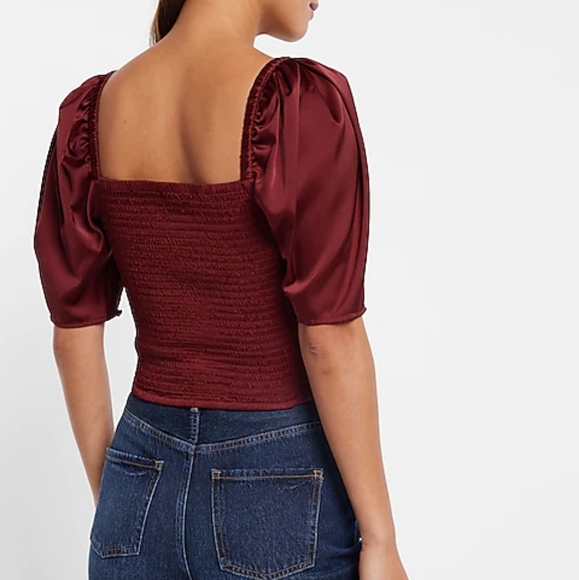 Expres Satin Ruched V-Bar Cropped Top - Picture 5 of 8